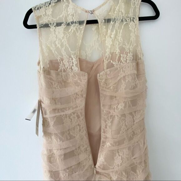 En Creme Lace Overlay Rouched Mini Dress NWT - Picture 10 of 12